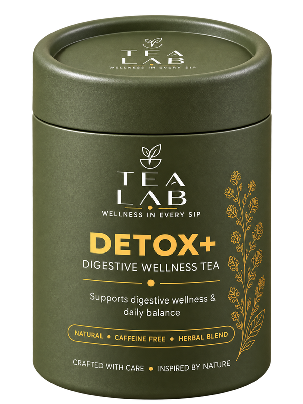 DETOX+ digestive tea canister in olive green