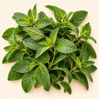 Fresh spearmint leaves used in Tea Lab herbal teas