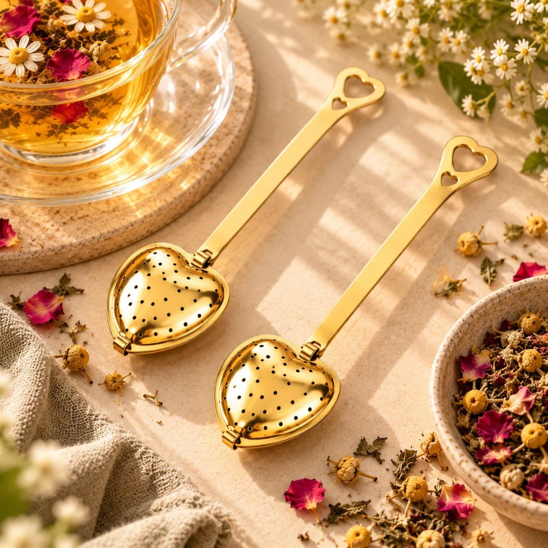 Golden heart-shaped tea infuser, pack of 2, by TEA LAB