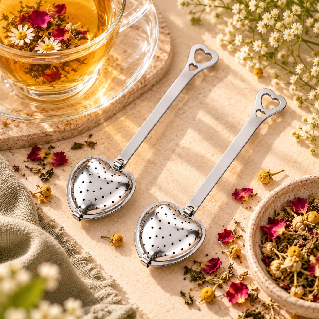 Silver heart-shaped stainless steel tea infuser, pack of 2, by TEA LAB