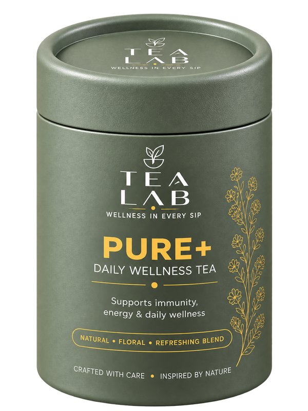 PURE+ premium green tea canister in sage green